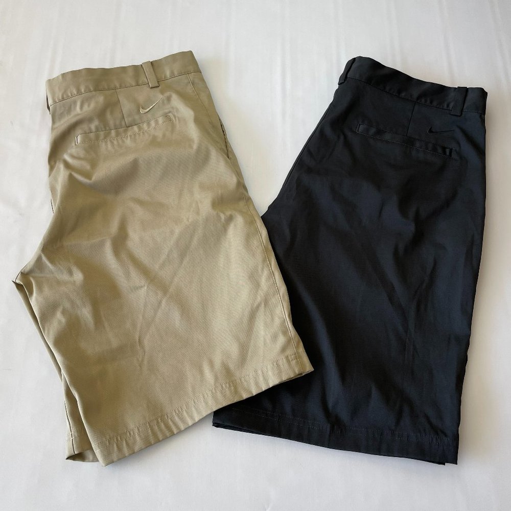 Nike Golf Tour Performance Mens Shorts Dri Fit Size 34 **2 Pair Black and Tan